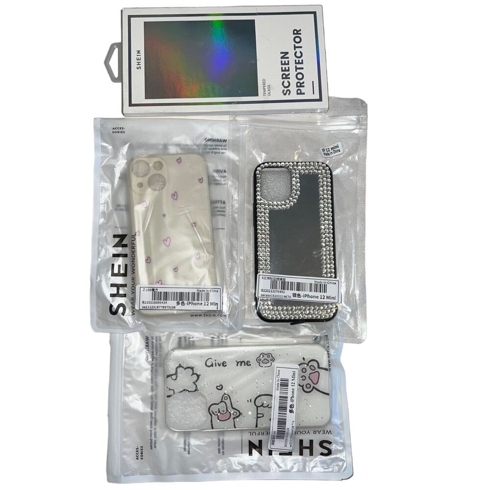 Shein Womens iPhone 12 Mini Lot of 3 Phone Cases and 2 Screen Protectors